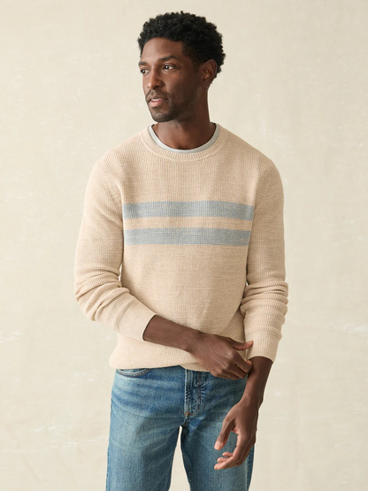 Faherty Sunwashed Crewneck Sweater - Dune Natural Surf Stripe