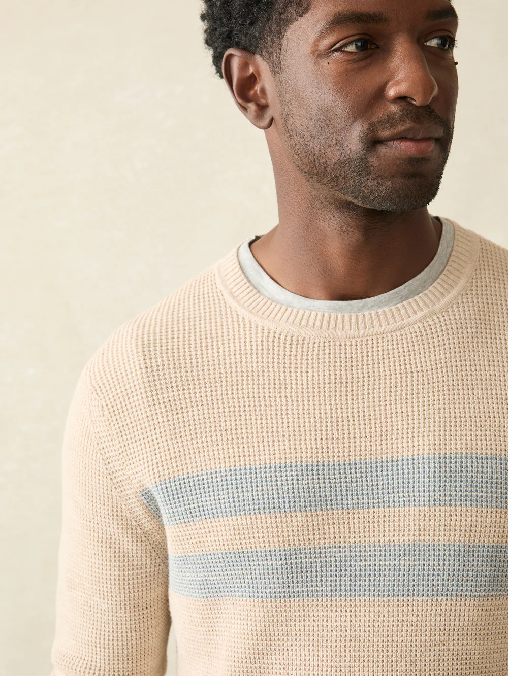 Faherty Sunwashed Crewneck Sweater - Dune Natural Surf Stripe