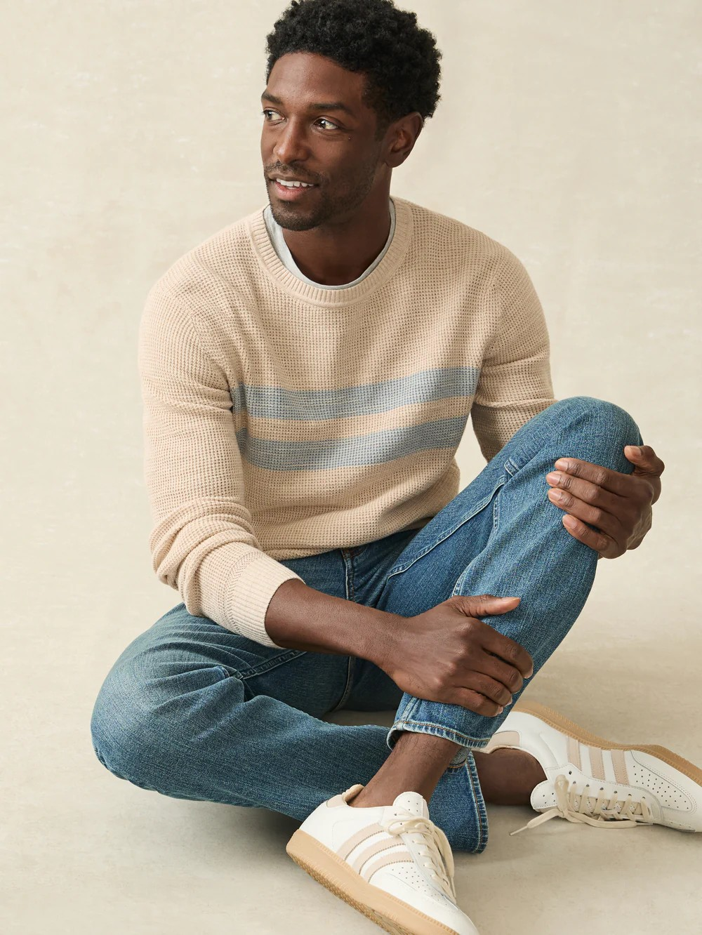 Faherty Sunwashed Crewneck Sweater - Dune Natural Surf Stripe