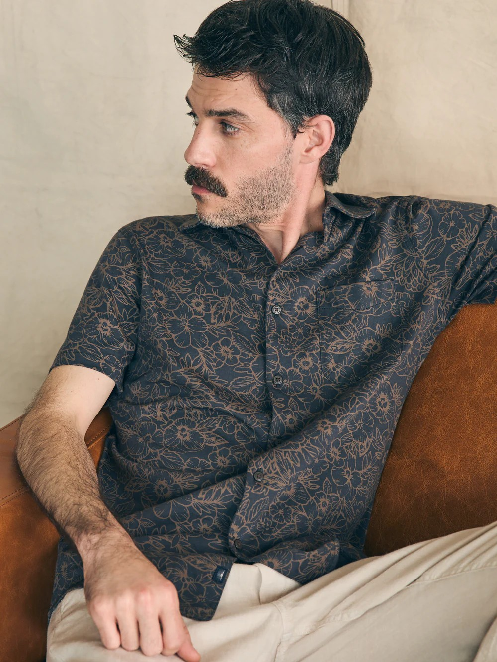 Faherty Short-Sleeve Hermosa Knit Shirt - Charcoal Gold Bouquet