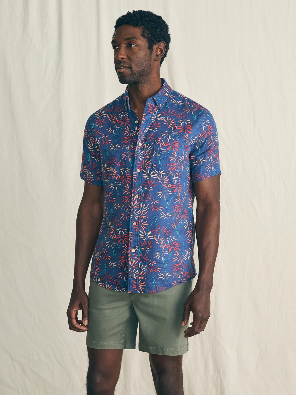 Faherty Short-Sleeve Breeze Shirt - Navy Tide Bamboo