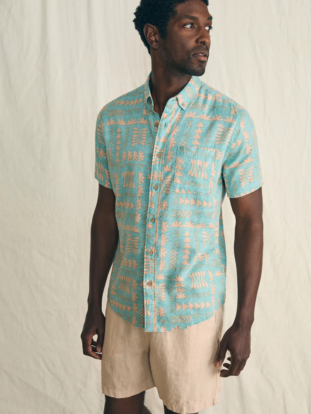 Faherty Short-Sleeve Breeze Shirt - Teal Naupaka